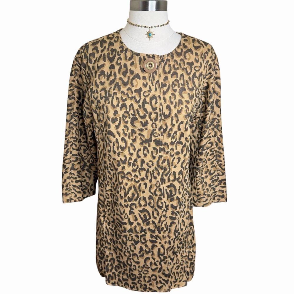 Carol Anderson by Invitation Leopard Print Coat Snap One Button 3/4 Sleeves M